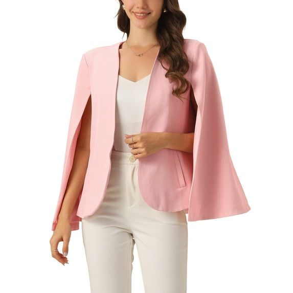 INSPIRE CHIC Cape Sleeve Blazer for Women's Business Work Open Front Casual Jacket Coat L Pink