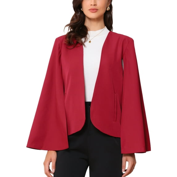 INSPIRE CHIC Cape Sleeve Blazer for Women's Business Work Open Front Casual Jacket Coat S Red