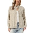 thumbnail image 1 of INSPIRE CHIC Women's Cardigan Sweater Mock Neck Long Sleeve Argyle Cable Button Front Knit Coat Apricot S, 1 of 7