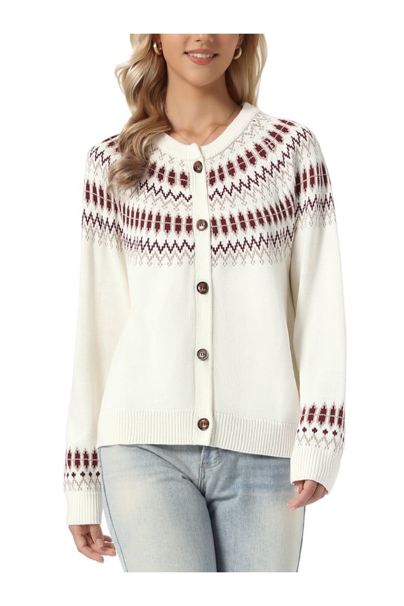 Cardigan Sweater for Women's Raglan Long Sleeve Open Front Button Down Casual Knit Patterned Cardigan XS Beige