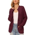 thumbnail image 1 of INSPIRE CHIC Cardigan Sweaters for Women's Open Front Button Down Long Sleeve Fall Casual Cable Knit Sweater with Pockets S Dark Red, 1 of 5