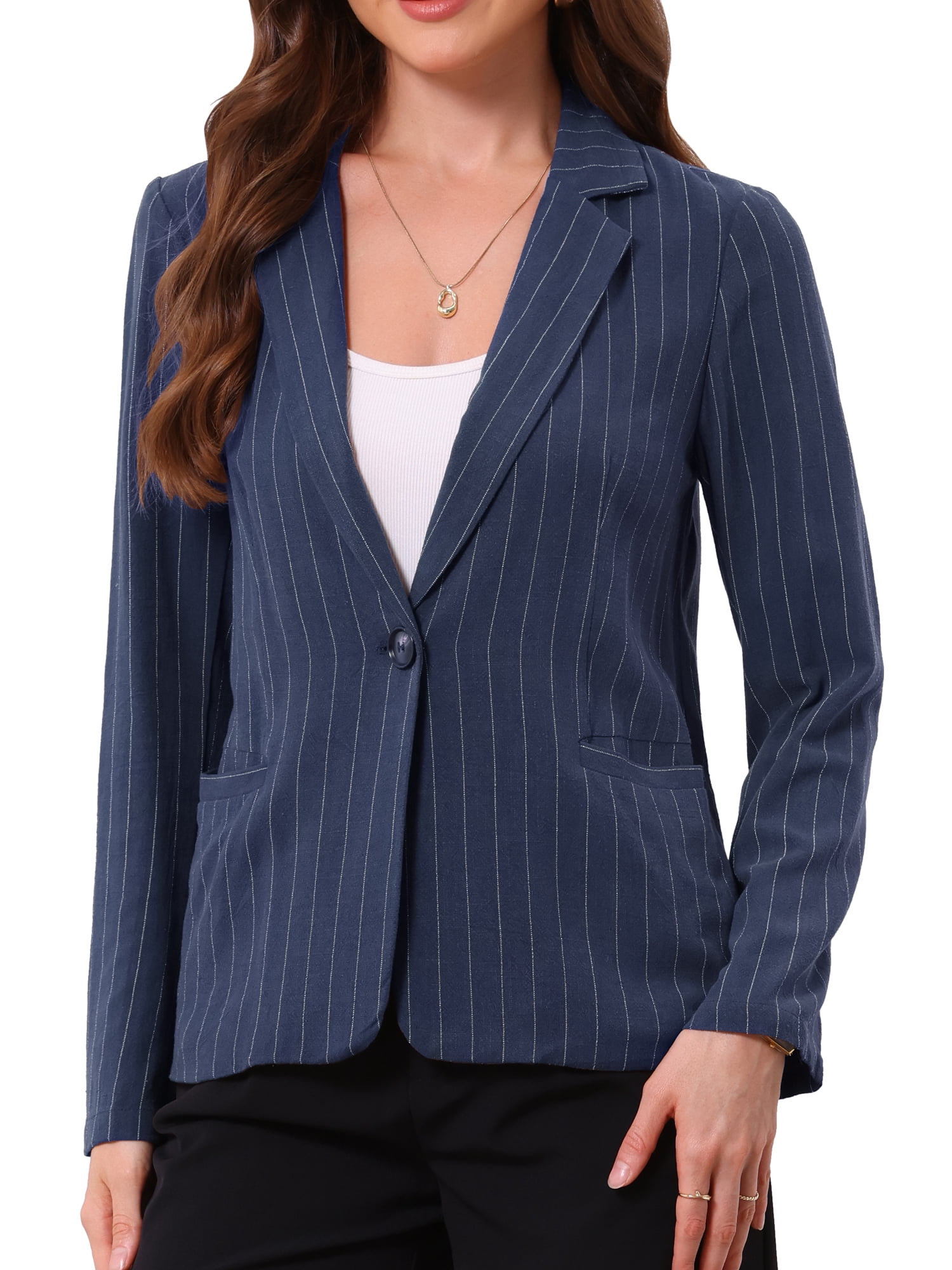 INSPIRE CHIC Casual Blazer for Women Stripe Notched Collar Single ...