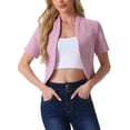 thumbnail image 1 of INSPIRE CHIC Women's Work Blazer Shawl Collarless Open Front Cropped Cardigan L Pink, 1 of 6