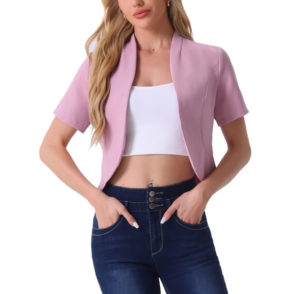 INSPIRE CHIC Women's Work Blazer Shawl Collarless Open Front Cropped Cardigan L Pink
