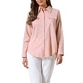 thumbnail image 1 of INSPIRE CHIC Casual Button Down Shirts for Women's Collared Rolled Long Sleeve Blouse S Pink, 1 of 6