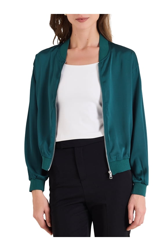 Casual Jacket for Women Zip Up Coat Long Sleeve Outerwear Lightweight Top M Blue Green