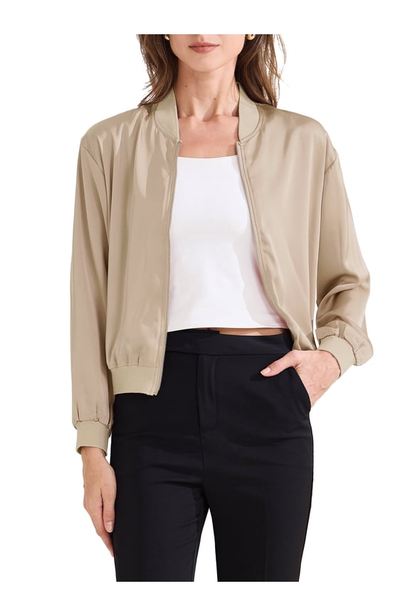 Casual Jacket for Women Zip Up Coat Long Sleeve Outerwear Lightweight Top XL Champagne