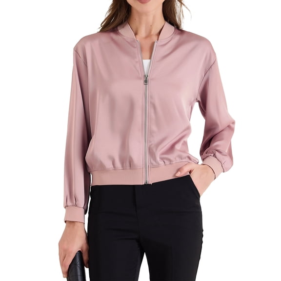 REFINED ATTIRE Casual Jacket for Women Zip Up Coat Long Sleeve Outerwear Lightweight Top XS Dusty Pink