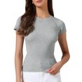 thumbnail image 1 of INSPIRE CHIC Casual Office Ribbed T-shirt for Women's Slim Fit Short Sleeves Summer Tee Tops S Light Gray, 1 of 6