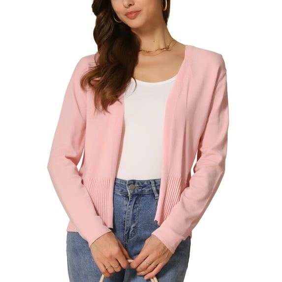 INSPIRE CHIC Casual Sweater Cardigan for Women's Open Front Long Sleeve Peplum Knit Outwear L Pink