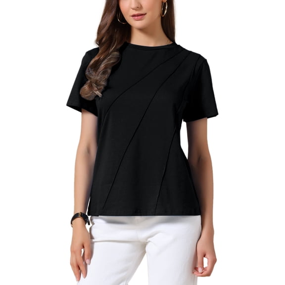 INSPIRE CHIC Casual Tshirt for Women Short Sleeve Crew Neck Lightweight Stretchy Summer Blouse Top L Black