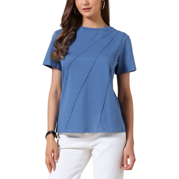 INSPIRE CHIC Casual Tshirt for Women Short Sleeve Crew Neck Lightweight Stretchy Summer Blouse Top M Blue