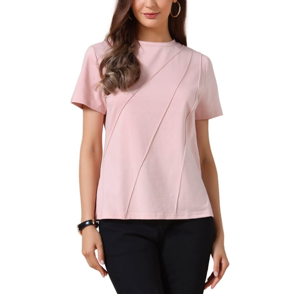 INSPIRE CHIC Casual Tshirt for Women Short Sleeve Crew Neck Lightweight Stretchy Summer Blouse Top M Pink