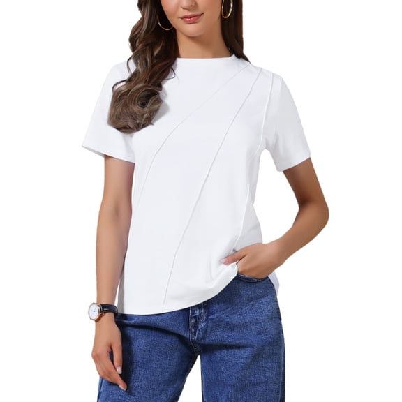 INSPIRE CHIC Casual Tshirt for Women Short Sleeve Crew Neck Lightweight Stretchy Summer Blouse Top XL White