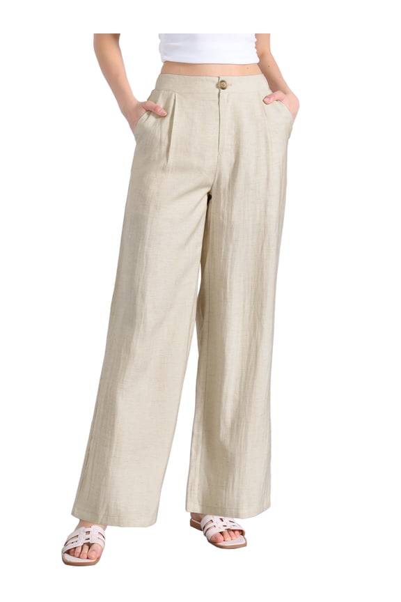 Casual Wide Leg Pants for Women's Elastic High Waist One Button Lightwieght Pants Trousers with Pockets XL Beige