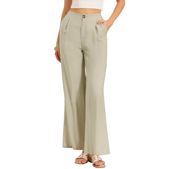 INSPIRE CHIC Casual Wide Leg Pants for Women's Elastic High Waist One Button Lightwieght Pants Trousers with Pockets XL Khaki