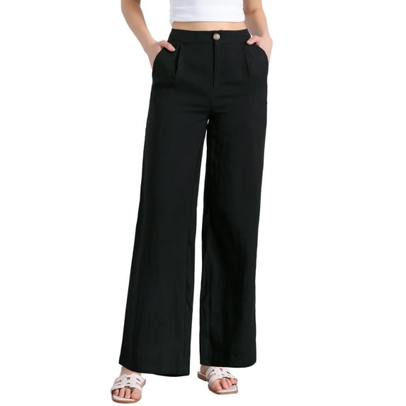 INSPIRE CHIC Casual Wide Leg Pants for Women's Elastic High Waist One Button Lightwieght Pants Trousers with Pockets XS Black