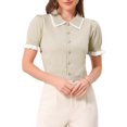 thumbnail image 1 of INSPIRE CHIC Contrast Trim Short Sleeve Cardigan Sweater for Women's Summer Cardigans Knit Sweaters Tops S Beige, 1 of 6