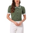 thumbnail image 1 of INSPIRE CHIC Contrast Trim Short Sleeve Cardigan Sweater for Women's Summer Cardigans Knit Sweaters Tops XS Green, 1 of 3