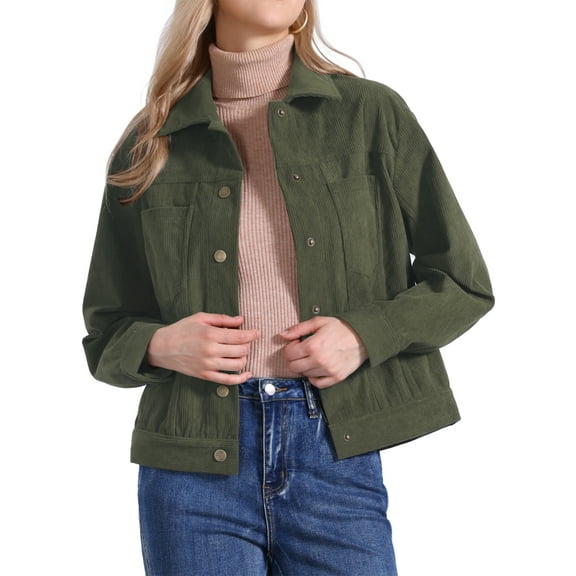INSPIRE CHIC Corduroy Jacket for Women Casual Long Sleeve Fall Outerwear Button Down Shacket Jackets S Army Green