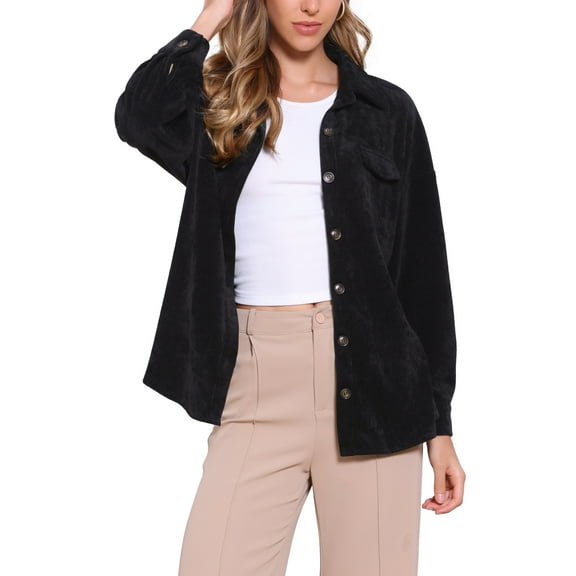 INSPIRE CHIC Corduroy Shirts for Women's Button Down Long Sleeve Casual Jacket S Black