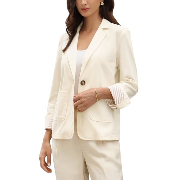 INSPIRE CHIC Cotton Linen Blazers for Women's Business Casual One Button Work Jacket Office Suit XS Beige
