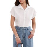 INSPIRE CHIC Cotton Linen Shirts for Women Button Down Short Sleeve ...