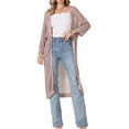 thumbnail image 1 of INSPIRE CHIC Crochet Long Cardigan for Women's 3/4 Sleeve Hollow Out Lightweight Knit Loose Sweater S Pink, 1 of 6