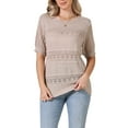 thumbnail image 1 of INSPIRE CHIC Crochet Tops for Women's Summer Sweater Lightweight Short Sleeve Pullover Knit Top L Khaki, 1 of 6