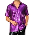 thumbnail image 1 of INSPIRE CHIC Crocodile Pattern Shirt for Men's Button Down Short Sleeves Shiny Disco Metallic Shirts M Purple, 1 of 4