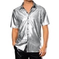 thumbnail image 1 of INSPIRE CHIC Crocodile Pattern Shirt for Men's Button Down Short Sleeves Shiny Disco Metallic Shirts S Silver, 1 of 4