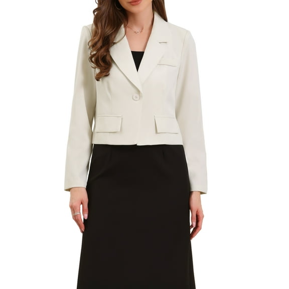 INSPIRE CHIC Cropped Blazer for Women's Lapel Collar Work Office Long Sleeve Suit Jacket Business Blazers M White