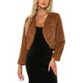 thumbnail image 1 of INSPIRE CHIC Cropped Open Front Jacket for Women's Faux Fur Long Sleeve Bolero Winter Coat M Brown, 1 of 5
