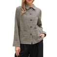 thumbnail image 1 of INSPIRE CHIC Cropped Shacket Plaid Jacket for Women Long Sleeve Fall Trendy Button Down Shirt with Pockets XS Brown, 1 of 6