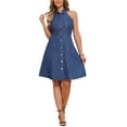 thumbnail image 1 of INSPIRE CHIC Women's Dress Denim Lightweight Jeans Halter Neck Button Down A-Line Dresses XS Blue, 1 of 6