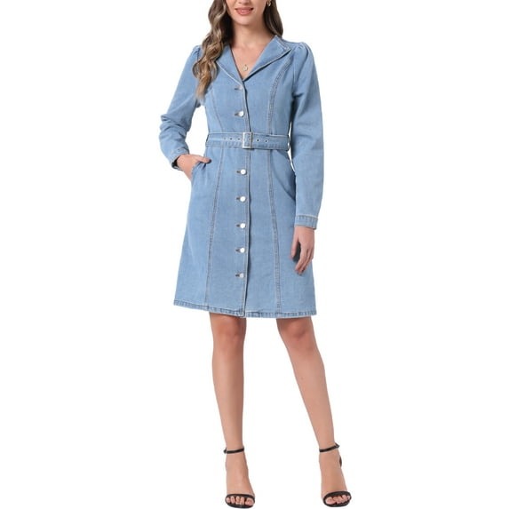 INSPIRE CHIC Denim Shirt Button Down 2023 Lapel Colla Jean Dress with Belt Pockets S Light Blue