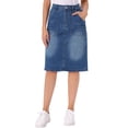 thumbnail image 1 of INSPIRE CHIC Denim Skirt for Women Casual High Waist Back Slit Stretch Knee Length Jean Skirts with Pockets XL Mid Blue, 1 of 6