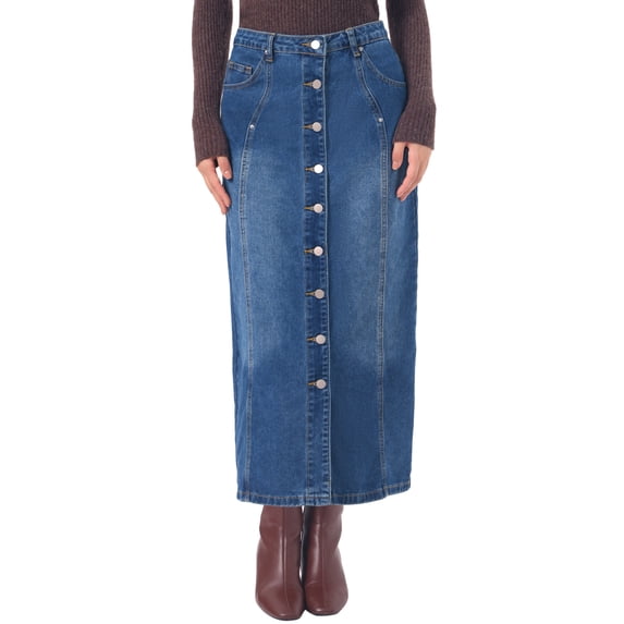 INSPIRE CHIC Denim Skirt for Women Midi Length Button Down H Line Long Jean Skirts XS Blue