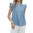 thumbnail image 1 of INSPIRE CHIC Denim Tank Top for Women's Cute Ruffled Sleeve Collared V Neck Casual Jean Blouse XS Light Blue, 1 of 6