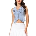 thumbnail image 1 of INSPIRE CHIC Denim Vest for Women's Sleeveless V Neck Button Down Cropped Tops Summer Casual Jean Vest Jacket XS Light Blue, 1 of 6