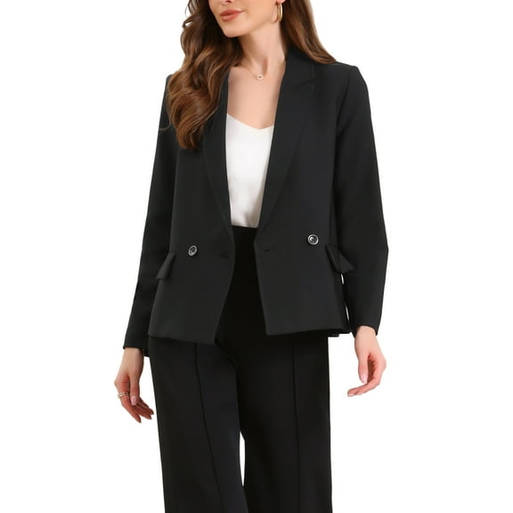 INSPIRE CHIC Double Breasted Blazer for Women's Notched Lapel Long Sleeve Work Office Suit Jackets S Black