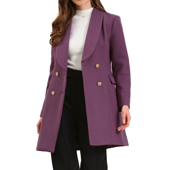 INSPIRE CHIC Double Breasted Winter Coat for Women's Lapel Neck Long Sleeve Outerwear Overcoat XS Purple