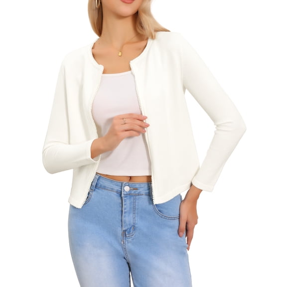 INSPIRE CHIC Elegant Shrugs for Women's Long Sleeve Open Front Bolero Shrug M White