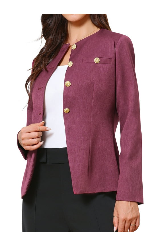 Elegant Work Blazer for Women's Collarless Button Down Long Sleeve Peplum Jackets XS Purple