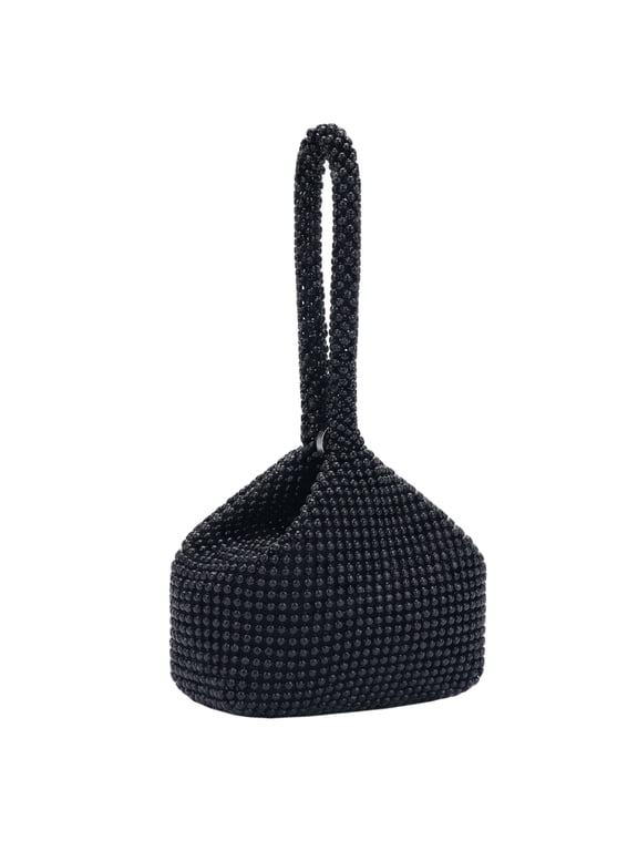 Evening Bag Triangle Clutch Purse with Beads for Women Black