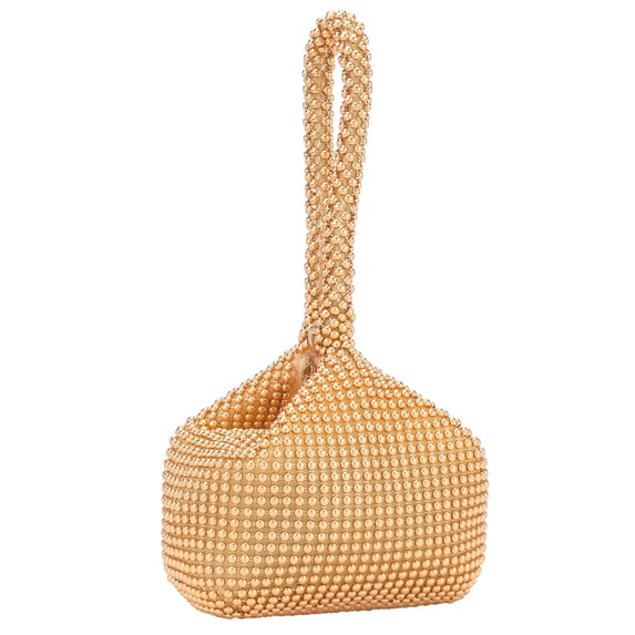 INSPIRE CHIC Evening Bag Triangle Clutch Purse with Beads for Women Gold