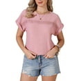 thumbnail image 1 of INSPIRE CHIC Eyelet Tops for Women's Short Sleeve Hollow Out Summer Dressy Casual Top S Pink, 1 of 6