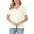 thumbnail image 1 of INSPIRE CHIC Eyelet Tops for Women's Summer V Neck Short Sleeve Knit Button Down Shirts S Beige, 1 of 6