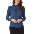 thumbnail image 1 of INSPIRE CHIC Fall Winter Stand Collar Chiffon Blouse for Women's Long Sleeve Business Casual Work Shirt M Navy Blue, 1 of 5