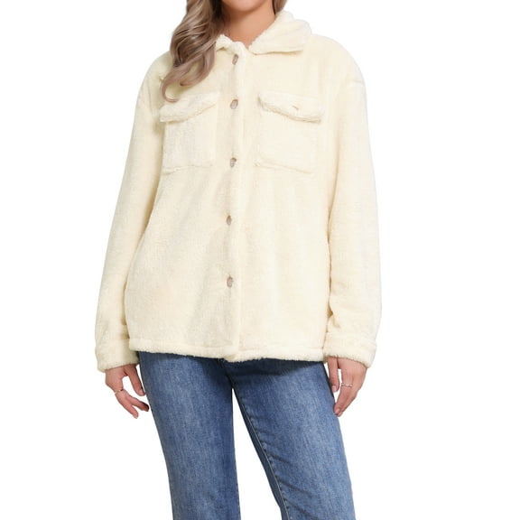 INSPIRE CHIC Faux Fur Coats for Women's Lapel Button Down Fleece Jacket Outerwear XS Beige
